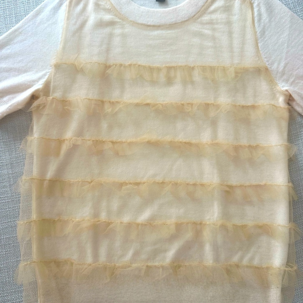 J. Crew Cream Ruffled Crew Neck Tee - Picture 5 of 5
